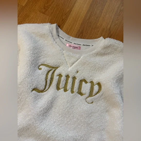 Juicy Couture Pajama Set Womens Sz XL Fuzzy Ivory Gold Logo